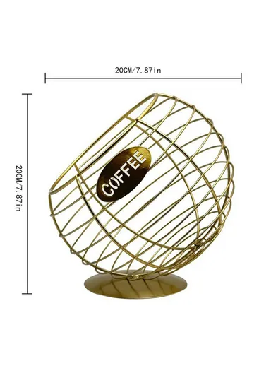 Oblique Fruit Basket Iron Art Hollow Out Coffee Capsule Snacks Storage Basket, (L20 x W20)cm COFFEE - Gold