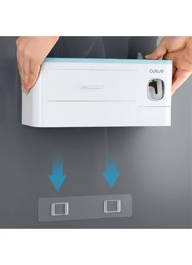 3 Cups Toothbrush Holder Wall Mounted with Toothpaste Dispenser, Tray, Drawer, and 3 Brush Slots for Bathrooms A1909 - Grey