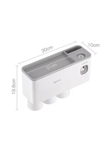 3 Cups Toothbrush Holder Wall Mounted with Toothpaste Dispenser, Tray, Drawer, and 3 Brush Slots for Bathrooms A1909 - Grey