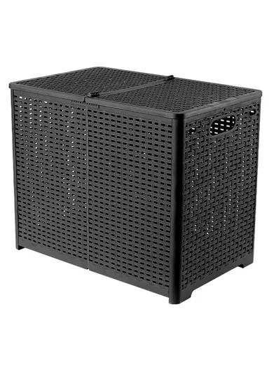 Partition Compartment Laundry Basket Foldable PP Clothes Hamper Box with Lid (W63 x D34 x H44) - Black