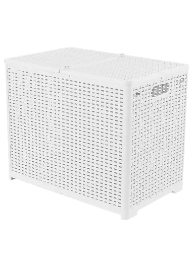 Partition Compartment Laundry Basket Foldable PP Clothes Hamper Box with Lid (W63 x D34 x H44) - White