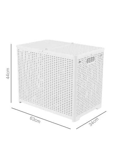 Partition Compartment Laundry Basket Foldable PP Clothes Hamper Box with Lid (W63 x D34 x H44) - White