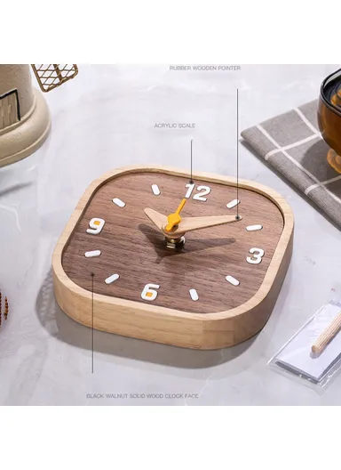 Black Walnut Wood Mini Desk Clock Silent Quartz Movement Table Clock for Bedroom Kitchen