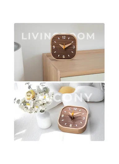 Black Walnut Wood Mini Desk Clock Silent Quartz Movement Table Clock for Bedroom Kitchen