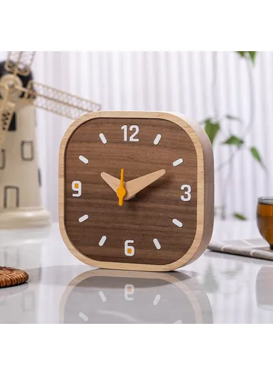 Black Walnut Wood Mini Desk Clock Silent Quartz Movement Table Clock for Bedroom Kitchen