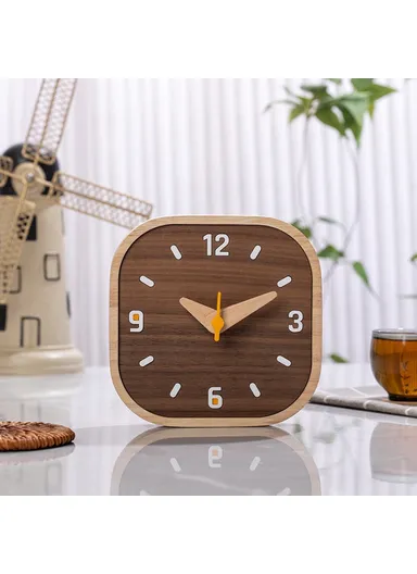 Black Walnut Wood Mini Desk Clock Silent Quartz Movement Table Clock for Bedroom Kitchen