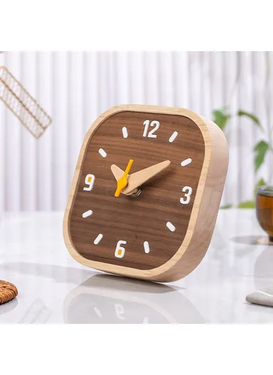 Black Walnut Wood Mini Desk Clock Silent Quartz Movement Table Clock for Bedroom Kitchen