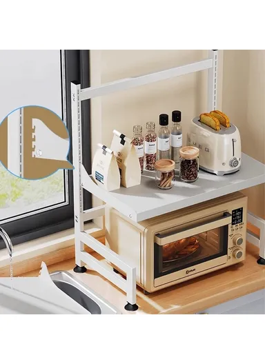 Multi-layer Microwave Shelf, Adjustable Pot Rack, Kitchen Iron Storage Organizer Stand 006-WBL-6965A-53 (L56 x W30.5 x H70)cm - Black