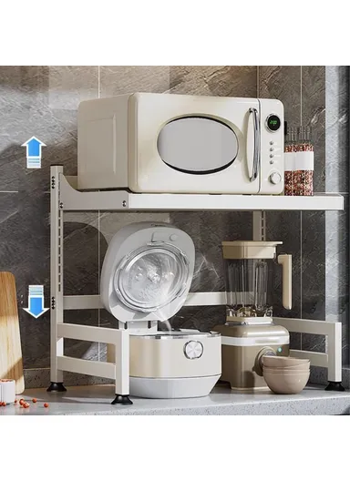 Multi-layer Microwave Shelf, Adjustable Pot Rack, Kitchen Iron Storage Organizer Stand 006-WBL-6965A-53 (L56 x W30.5 x H70)cm - Black