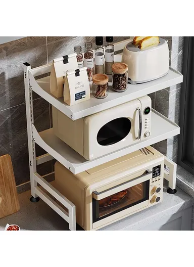 Multi-layer Microwave Shelf, Adjustable Pot Rack, Kitchen Iron Storage Organizer Stand 006-WBL-6965A-53 (L56 x W30.5 x H70)cm - Black