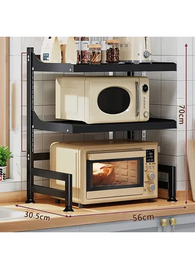 Multi-layer Microwave Shelf, Adjustable Pot Rack, Kitchen Iron Storage Organizer Stand 006-WBL-6965A-53 (L56 x W30.5 x H70)cm - Black