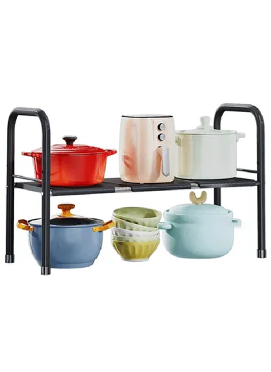 Extendable Under Sink Storage Rack with 3 Panels, Multi-Use Kitchen Bathroom Cabinet Shelf Organizer 006-SCX-6855-3BK (L52-82 x W24.5 x H41.5)cm