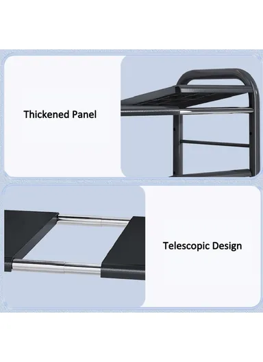 Extendable Under Sink Storage Rack with 3 Panels, Multi-Use Kitchen Bathroom Cabinet Shelf Organizer 006-SCX-6855-3BK (L52-82 x W24.5 x H41.5)cm