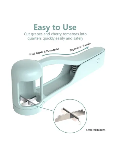 Multi-Function Grape Cutter Tomato Cherry Strawberry Cutter Tools Into 4 Pieces (No FDA, BPA-Free) - Baby Blue