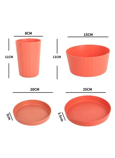 16Pcs / Set PP+Wheat Straw Dining Bowl Plate Water Cup Tableware Set (BPA Free, with PP Material FDA Certificate) - Orange