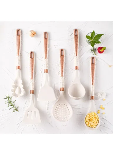 7-Piece Silicone Kitchen Utensil Set Cooking Tools with Storage Rack No FDA, BPA-Free - Black