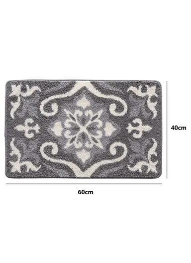 40x60cm Modern Bathroom Floor Mat Non-Slip Polyester Water Absorbent Foot Rug - Coffee + White