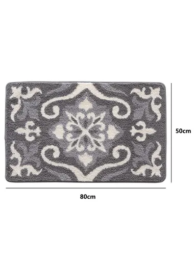 50x80cm Modern Bathroom Floor Mat Non-Slip Polyester Water Absorbent Foot Rug - Grey