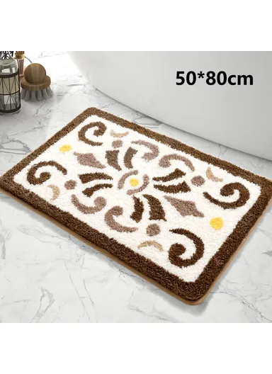 50x80cm Modern Bathroom Floor Mat Non-Slip Polyester Water Absorbent Foot Rug - Coffee+White
