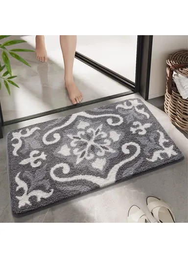 50x80cm Modern Bathroom Floor Mat Non-Slip Polyester Water Absorbent Foot Rug - Coffee+White