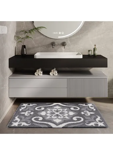 50x80cm Modern Bathroom Floor Mat Non-Slip Polyester Water Absorbent Foot Rug - Coffee+White