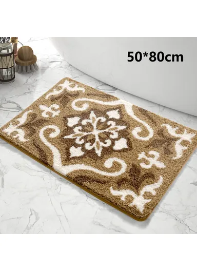 50x80cm Modern Bathroom Floor Mat Non-Slip Polyester Water Absorbent Foot Rug - Brown