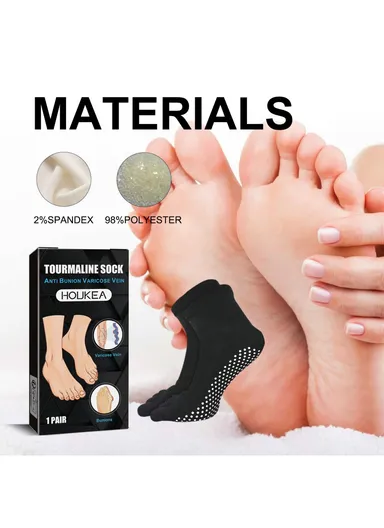 1 Pair Anti Bunion and Varicose Vein Non-Slip Moisturizing &amp; Soothing Skin Tourmaline Socks HKB05-A018-1-BK1