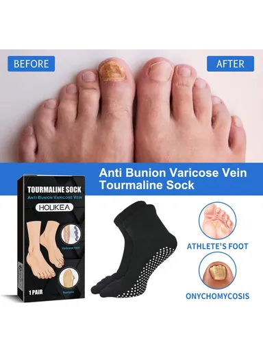 1 Pair Anti Bunion and Varicose Vein Non-Slip Moisturizing &amp; Soothing Skin Tourmaline Socks HKB05-A018-1-BK1