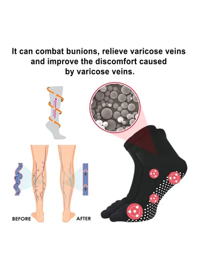 1 Pair Anti Bunion and Varicose Vein Non-Slip Moisturizing &amp; Soothing Skin Tourmaline Socks HKB05-A018-1-BK1