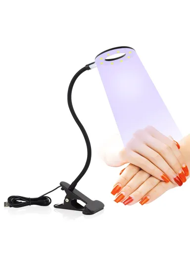 Portable USB Nail Extension Nail Polish Curing Lamp Manicure Phototherapy Ring Light with Clip 102 - Black