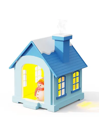 Adorable Snow House Humidifier 500ml Mist Sprayer with Warm Lighting for Desk and Home - Blue