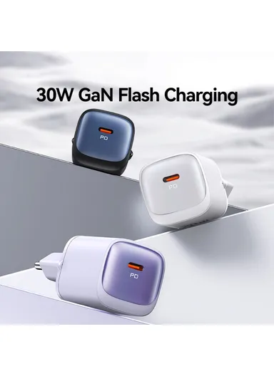 Fast GaN Charger PD 30W Ultra-Compact Power Delivery Wall Adapter, EU Plug CC251 - Purple