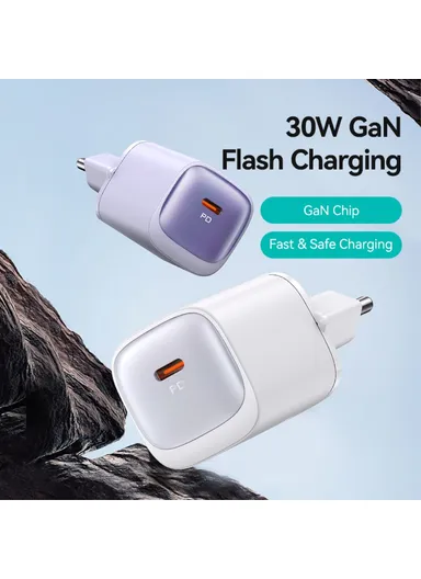 Fast GaN Charger PD 30W Ultra-Compact Power Delivery Wall Adapter, EU Plug CC251 - White