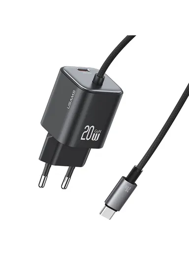 GaN Fast Charger Block 20W Dual Port Wall Charger with Type-C Cable, EU Plug CC261 - Black