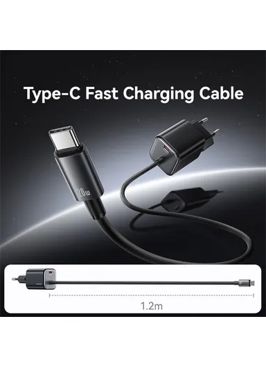 GaN Fast Charger Block 20W Dual Port Wall Charger with Type-C Cable, EU Plug CC261 - Black