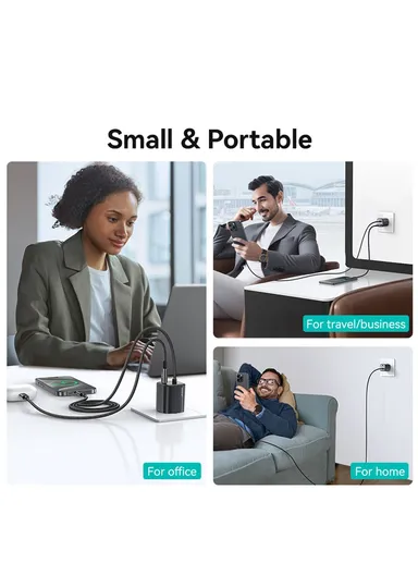 GaN Fast Charger Block 20W Dual Port Wall Charger with Type-C Cable, EU Plug CC261 - Black