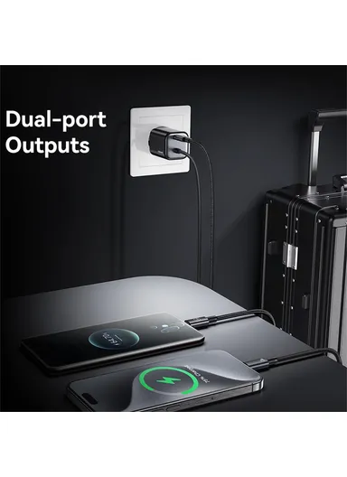 GaN Fast Charger Block 20W Dual Port Wall Charger with Type-C Cable, EU Plug CC261 - White