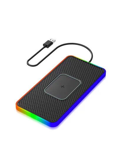 Ambient Light Car 15W Cellphone Wireless Charger Non-Slip Mat Auto SUV Charging Pad with 0.3m USB Cable