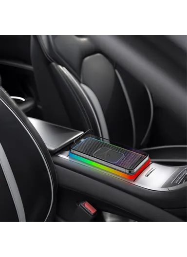 Ambient Light Car 15W Cellphone Wireless Charger Non-Slip Mat Auto SUV Charging Pad with 0.3m USB Cable