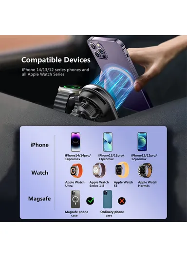 Car Air Outlet Semiconductor Cooling Magnetic Wireless Charger for Apple Watch / iPhone 12-15 S17 
