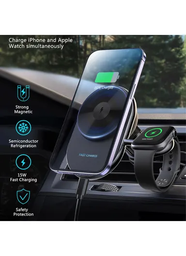 Car Air Outlet Semiconductor Cooling Magnetic Wireless Charger for Apple Watch / iPhone 12-15 S17 