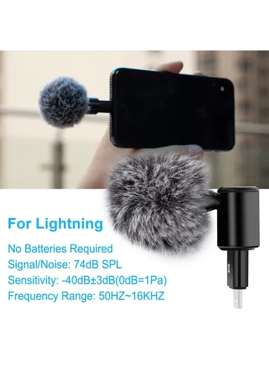 PULUZ PU615B 8Pin Wireless Lavalier Microphone Clip-On Omni Lapel Mic for iPhone Interview  /  Live Stream