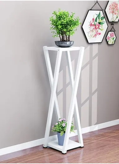 Square Plant Flower Pot Stand with Wooden Shelf, Plant Holder, Plant Display Rack for Balcony, Home, Offices, Hotels &amp; Decorations for Indoor &amp; Outdoor (H60 x W20 x D20)cm - White