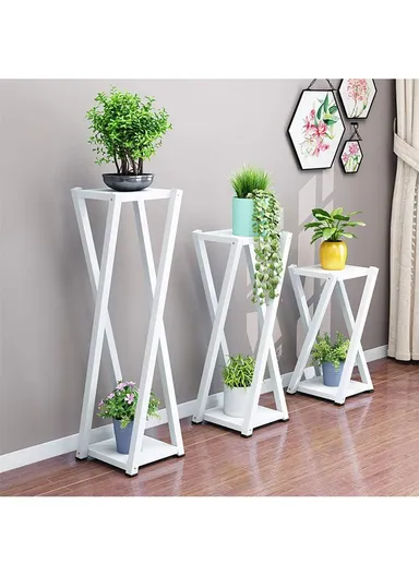 Square Plant Flower Pot Stand with Wooden Shelf, Plant Holder, Plant Display Rack for Balcony, Home, Offices, Hotels &amp; Decorations for Indoor &amp; Outdoor (H60 x W20 x D20)cm - White