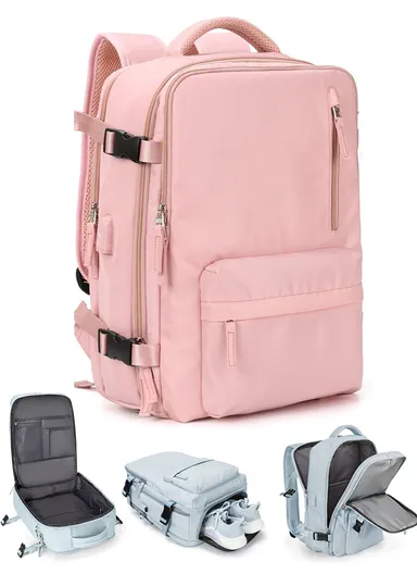 Travel Backpack, Business Backpack, lightweight Backpack For Dacron laptop With charging ports &amp; Boot Attachment, Fashionable Travel Bag (W30 x D20 x H52)cm - Pink