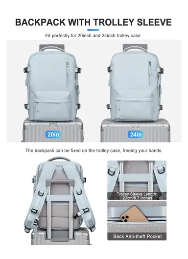 Travel Backpack, Business Backpack, lightweight Backpack For Dacron laptop With charging ports &amp; Boot Attachment, Fashionable Travel Bag (W30 x D20 x H52)cm - Pink