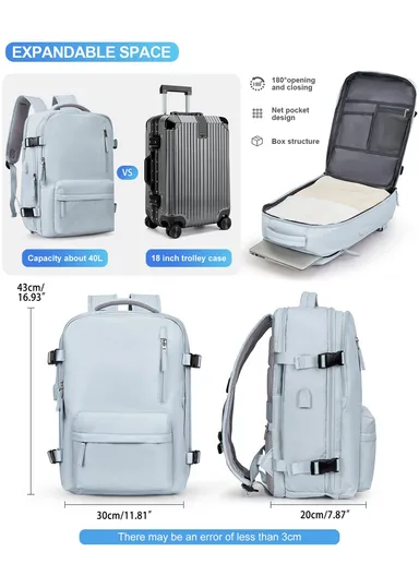 Travel Backpack, Business Backpack, lightweight Backpack For Dacron laptop With charging ports &amp; Boot Attachment, Fashionable Travel Bag (W30 x D20 x H52)cm - Pink