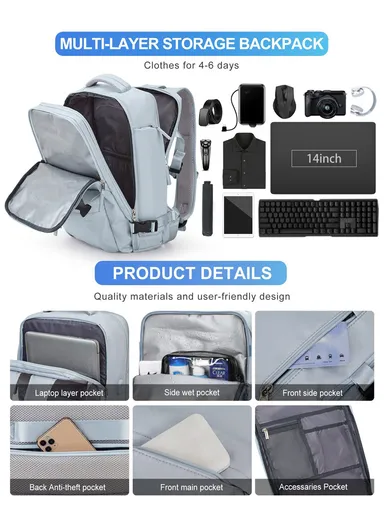 Travel Backpack, Business Backpack, lightweight Backpack For Dacron laptop With charging ports &amp; Boot Attachment, Fashionable Travel Bag (W30 x D20 x H52)cm - Pink