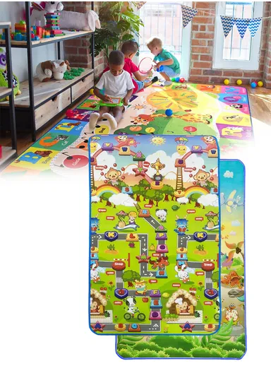 Baby Play Mat Crawling Rug, Soft Floor Mat, Play Activity, Gym, Outdoor, Indoor, Double Sided Non-Slip Reversible Portable for Kids (L177 x W100 x T0.8)cm - Style1