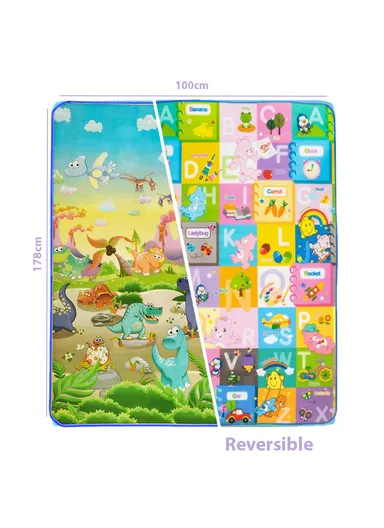 Baby Play Mat Crawling Rug, Soft Floor Mat, Play Activity, Gym, Outdoor, Indoor, Double Sided Non-Slip Reversible Portable for Kids (L178 x W100 x T0.8)cm - Style1